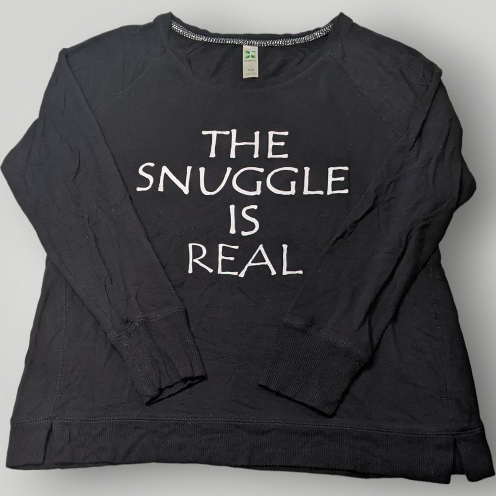 Green Tea Women's M The Snuggle Is Real BLACK Long Sleeve STRETCH T Shirt Top